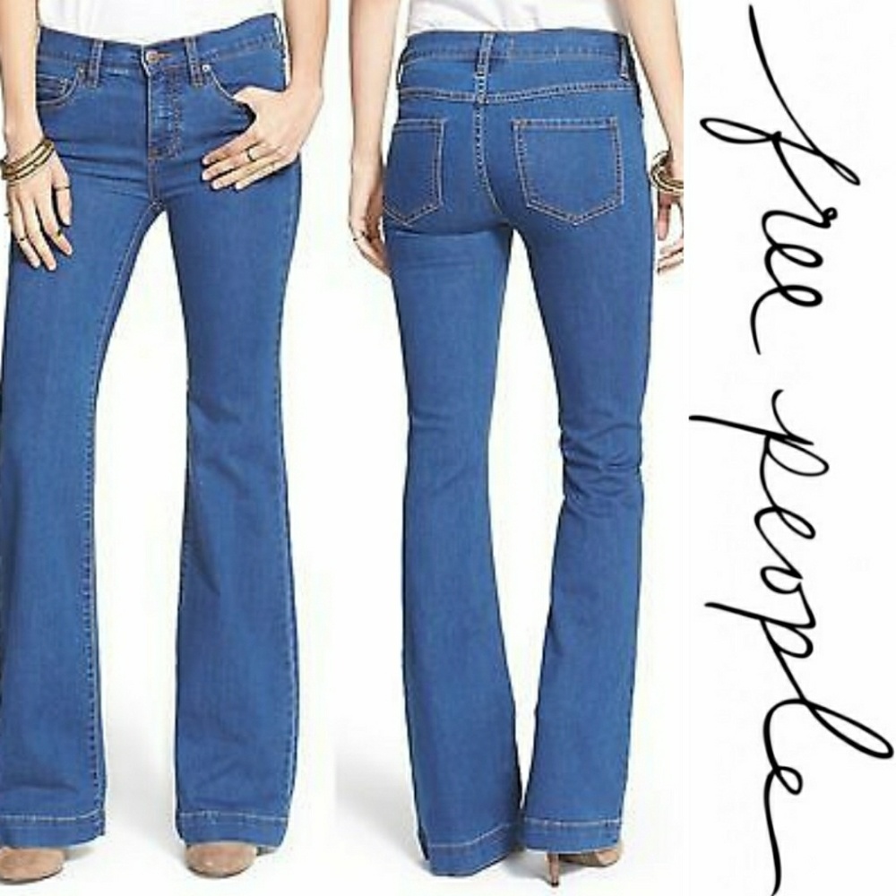 Free People Dallas Blue Stretch Flare Jeans